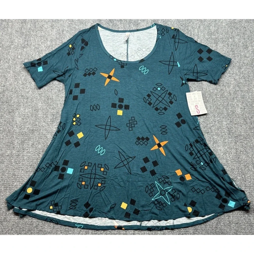 LulaRoe Perfect T-Shirt Womens S Multicolor Geometric Round Neck Short Sleeve - Picture 1 of 9